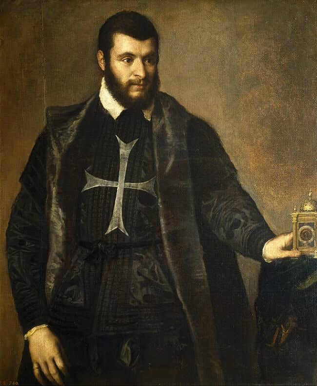 Portrait of a Knight of Malta with a Clock, 1550 by Titian
